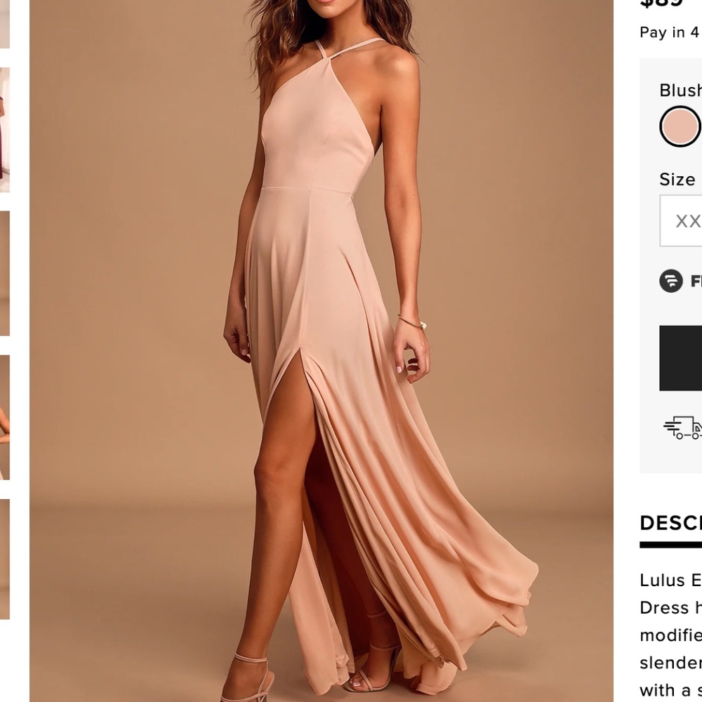 Lulus "Absolutely Breathtaking Blush Pink Maxi Dress"